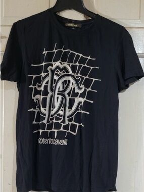 Roberto Cavalli Black Short-Sleeve Logo Graphic Tee